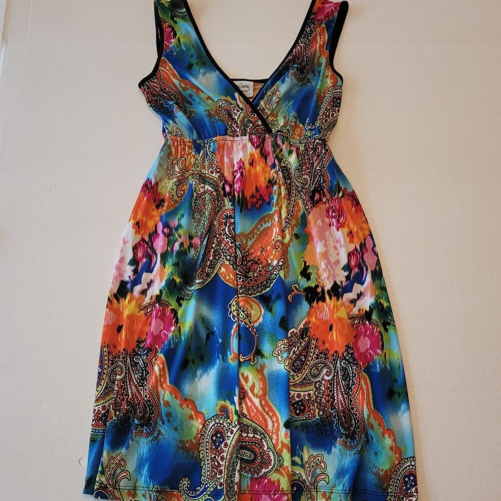 Dream Dance Line Art Multicolor Paisley Dress S Boho Festival Y2K Dopamine